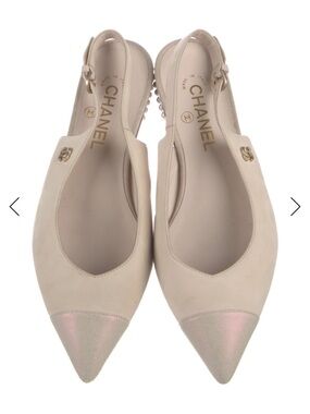 Chanel Beige Pointed Toe Slingback Flats vintage sz 39